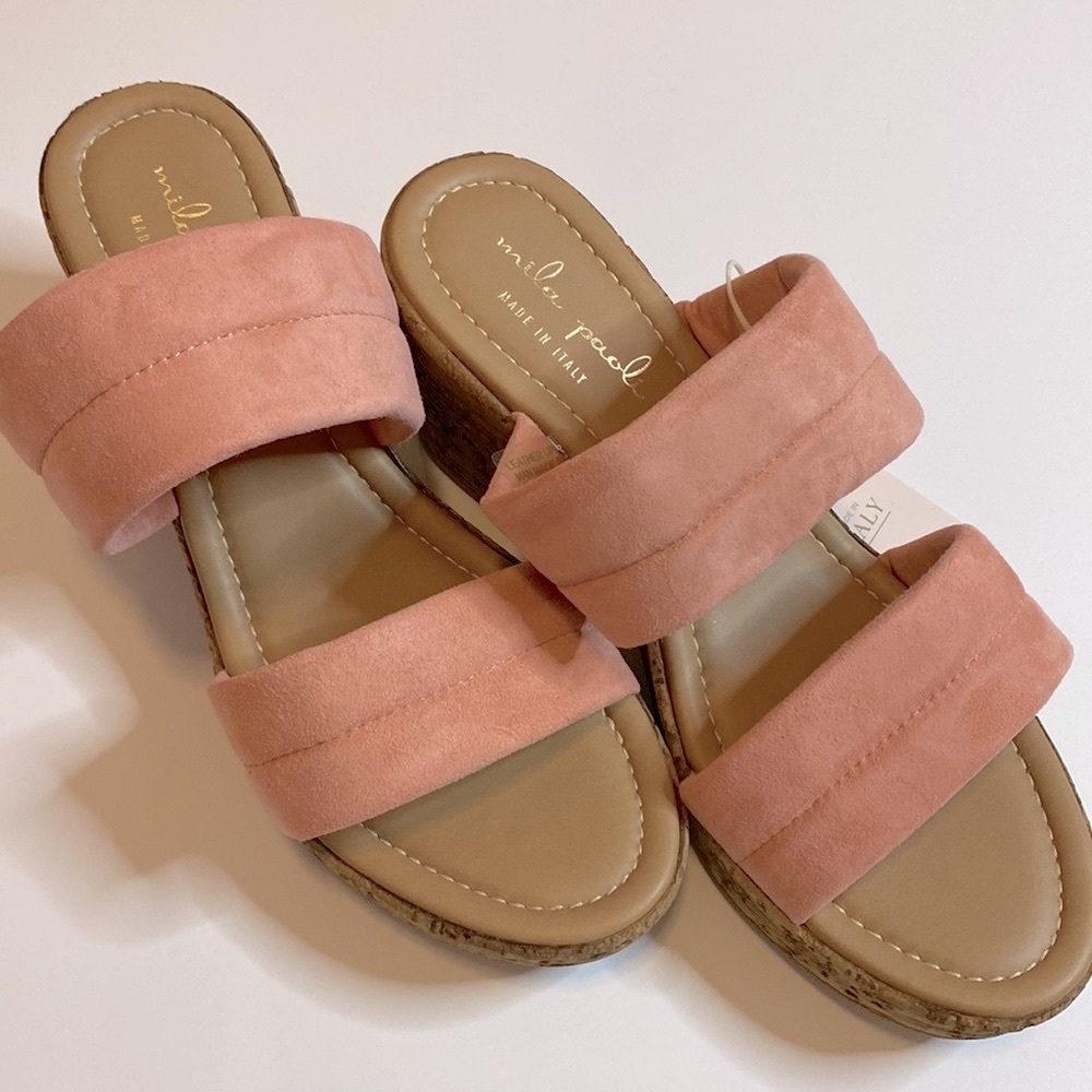2 band cork heel sandals NWT! Size 7.5 Made in Italy